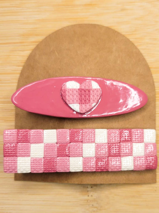 Hearts and Gingham Summer Hair Barrettes