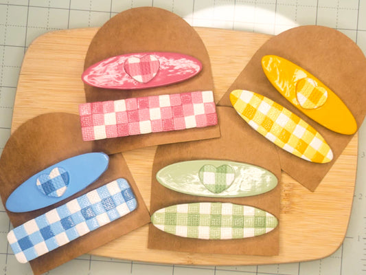 Hearts and Gingham Summer Hair Barrettes